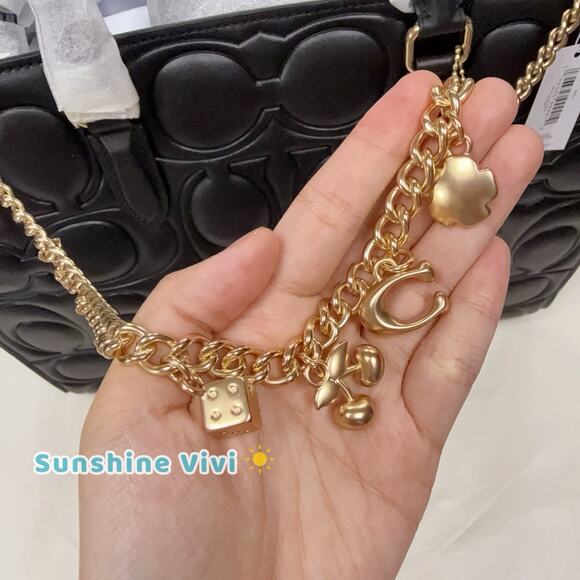 NWT Bundle Coach Large Maggie Tote Bag CY672 Black & CCE78 Long Chain Charm Gold - Picture 8 of 10